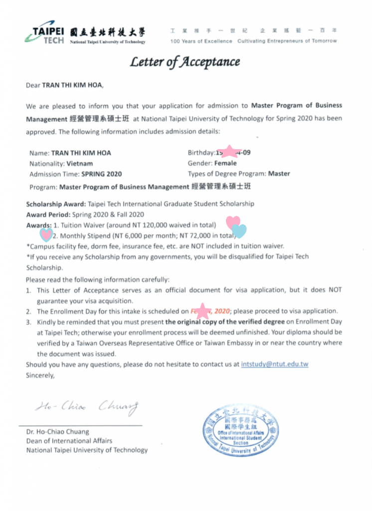 Thông báo tuyển sinh học bổng du học Đài Loan kì tháng 2.2021